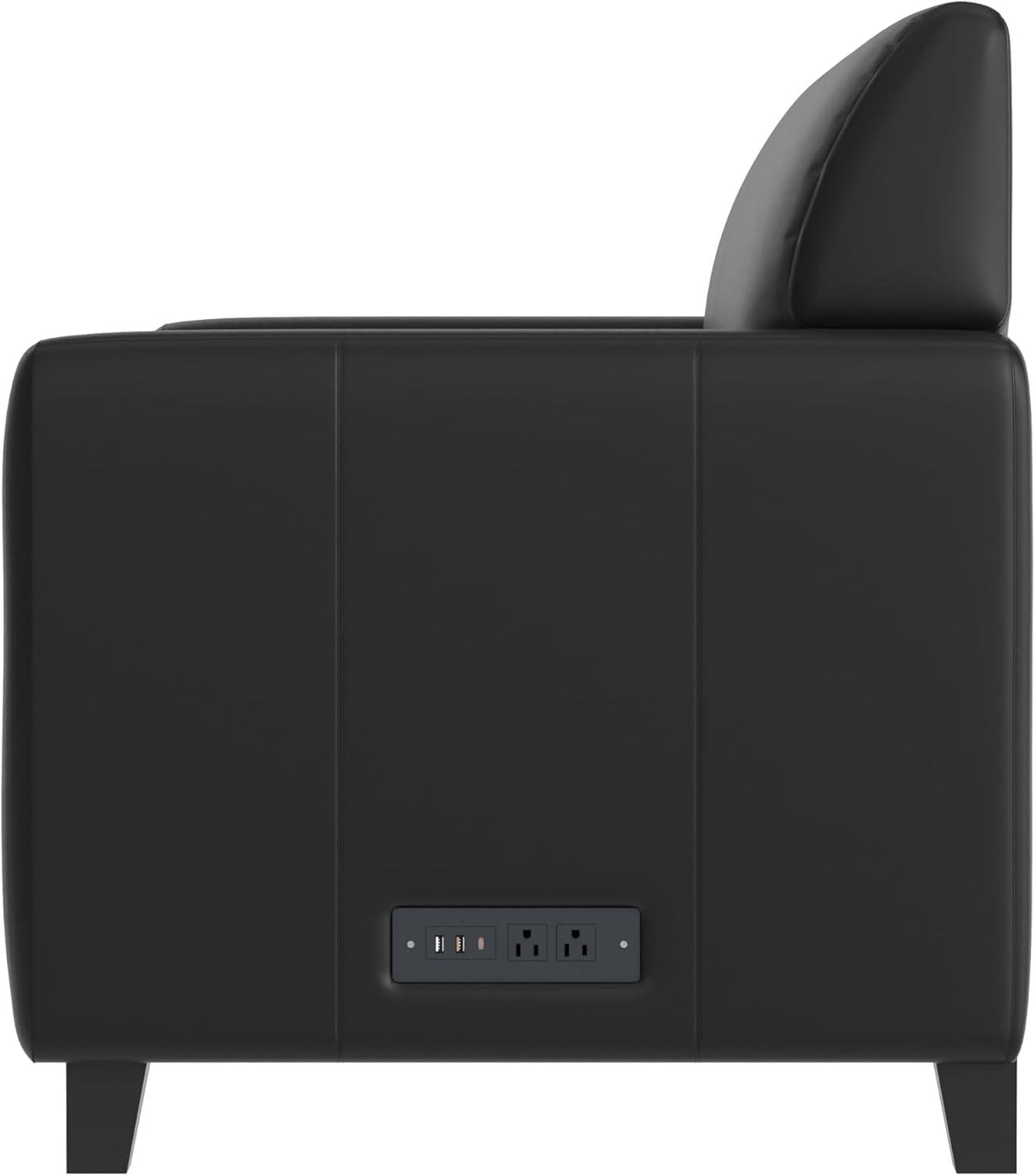 image:imageFlash Furniture Agent Reception Loveseat with Right Side Charging Station Dual AC and USB Ports Plus USBC Port Lobby Sofa with Hardwood Frame Raised Wooden Feet Black LeatherSoft