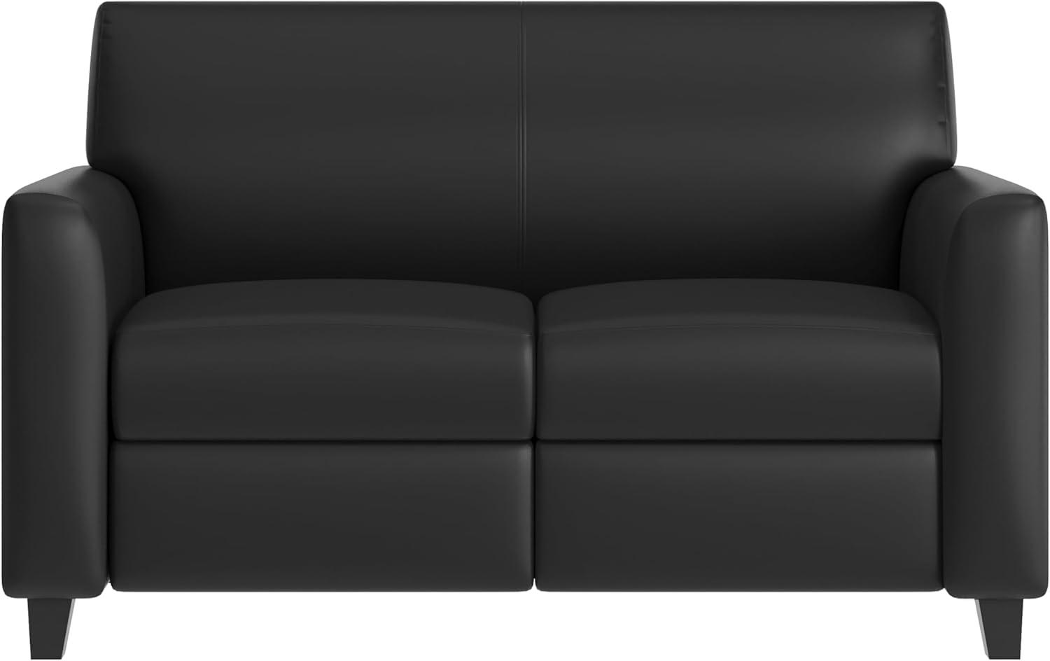 image:imageFlash Furniture Agent Reception Loveseat with Right Side Charging Station Dual AC and USB Ports Plus USBC Port Lobby Sofa with Hardwood Frame Raised Wooden Feet Black LeatherSoft