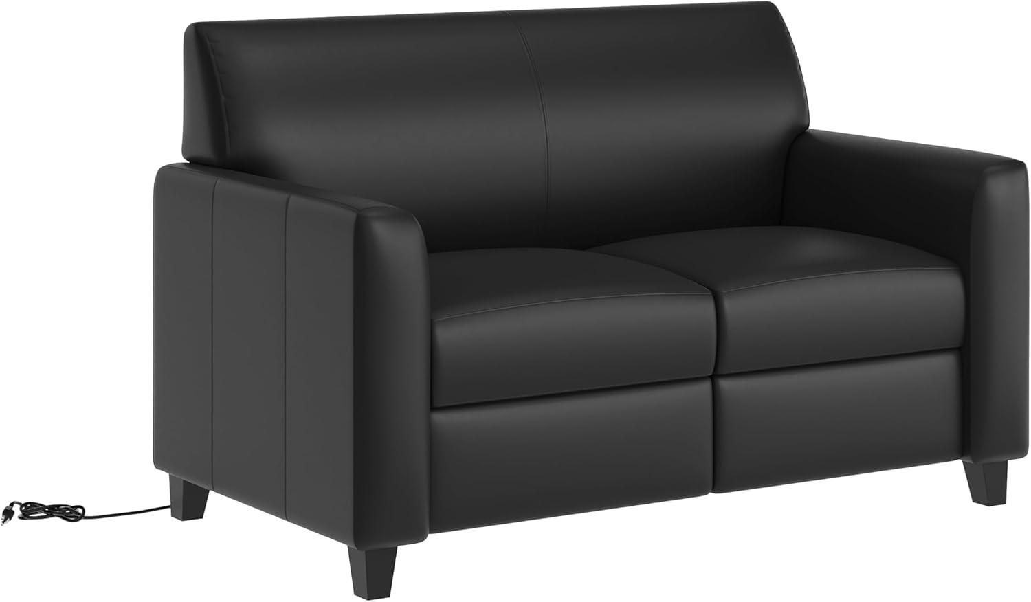 image:imageFlash Furniture Agent Reception Loveseat with Right Side Charging Station Dual AC and USB Ports Plus USBC Port Lobby Sofa with Hardwood Frame Raised Wooden Feet Black LeatherSoft