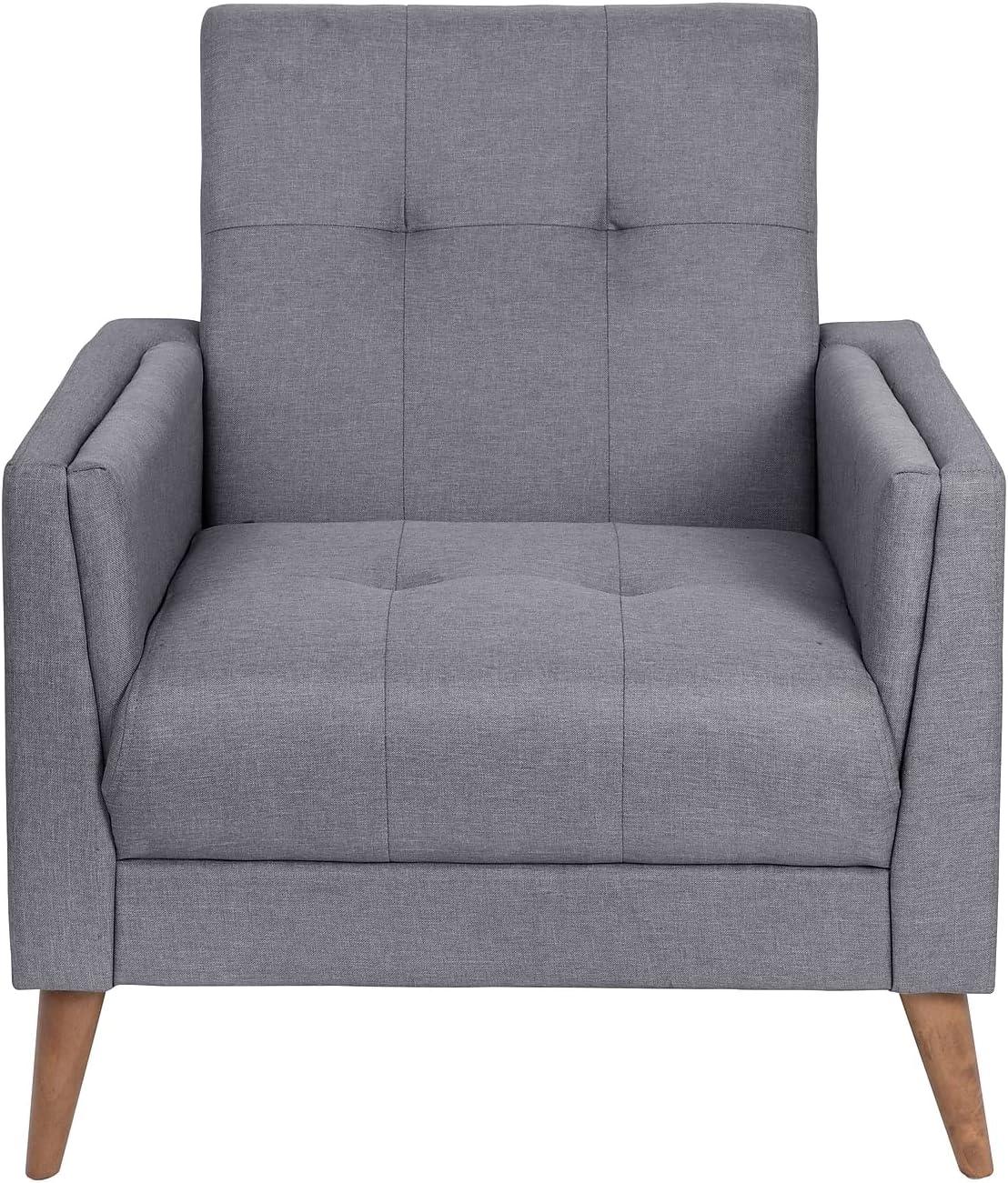 image:imageFlash Furniture Conrad Commercial MidCentury Modern Chair Taupe Faux Linen Upholstery Buttonless Tufting Wood LegsSlate Gray