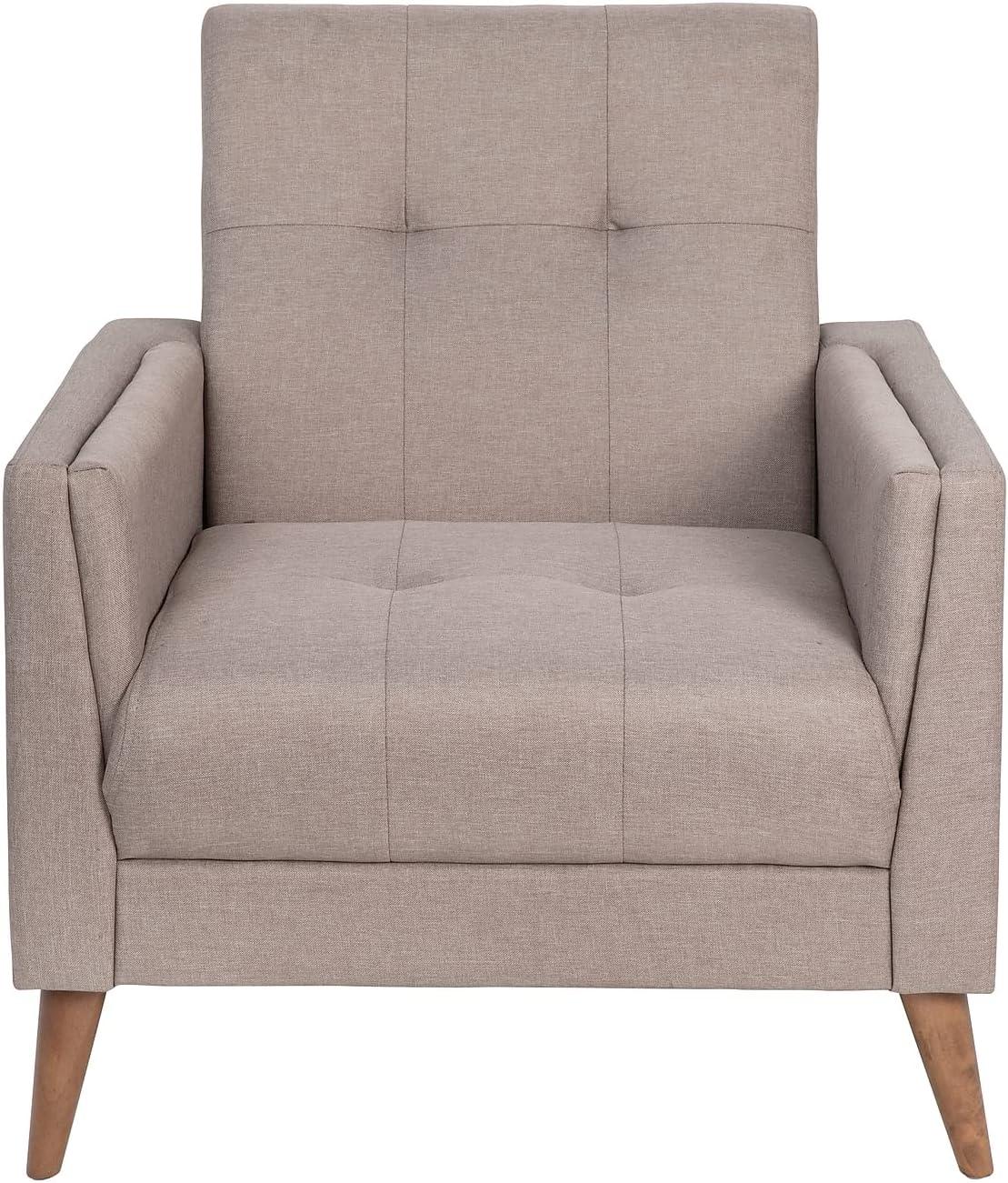 image:imageFlash Furniture Conrad Commercial MidCentury Modern Chair Taupe Faux Linen Upholstery Buttonless Tufting Wood LegsTaupe