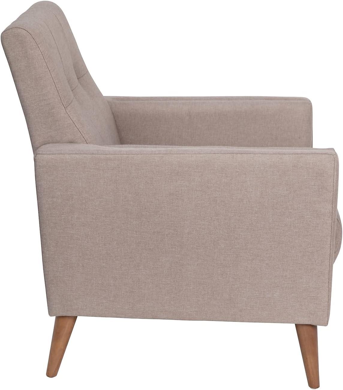 image:imageFlash Furniture Conrad Commercial MidCentury Modern Chair Taupe Faux Linen Upholstery Buttonless Tufting Wood LegsTaupe