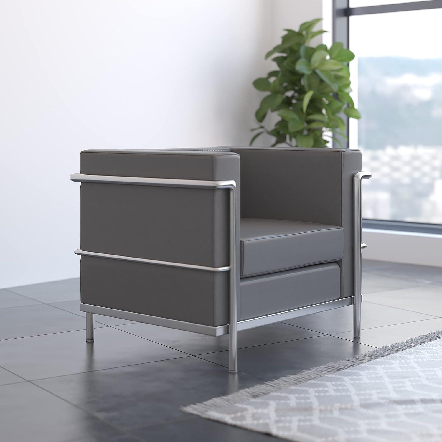 image:imageFlash Furniture Hercules Regal Series Contemporary Gray LeatherSoft Chair with Encasing FrameGrey