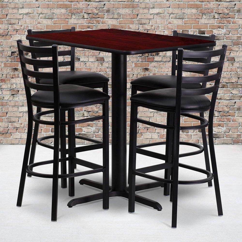 image:imageFlash Furniture 24W x 42L Rectangular Black Laminate Table Set with 4 Ladder Back Metal Barstools Black Vinyl SeatMahogany TopBlack Vinyl Seat