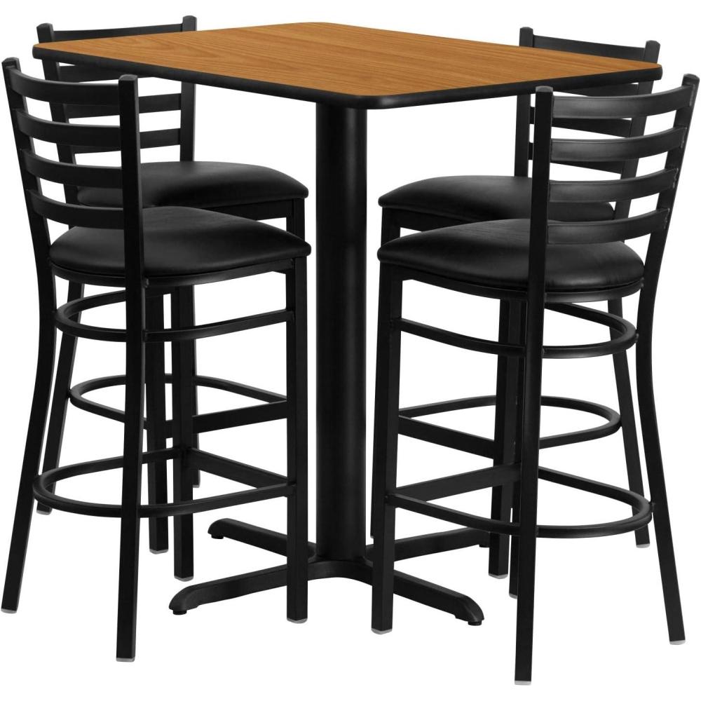 image:imageFlash Furniture 24W x 42L Rectangular Black Laminate Table Set with 4 Ladder Back Metal Barstools Black Vinyl SeatNatural TopBlack Vinyl Seat