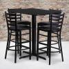 Flash Furniture 24”W x 42”L Rectangular Black Laminate Table Set with 4 Ladder Back Metal Barstools – Black Vinyl Seat(Black Top/Black Vinyl Seat)