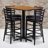 Flash Furniture 24”W x 42”L Rectangular Black Laminate Table Set with 4 Ladder Back Metal Barstools – Black Vinyl Seat(Natural Top/Black Vinyl Seat)