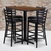 Flash Furniture 24”W x 42”L Rectangular Black Laminate Table Set with 4 Ladder Back Metal Barstools – Black Vinyl Seat(Walnut Top/Black Vinyl Seat)