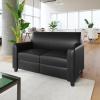 Flash Furniture Agent Reception Loveseat with Right Side Charging Station, Dual AC and USB Ports Plus USB-C Port, Lobby Sofa with Hardwood Frame, Raised Wooden Feet, Black LeatherSoft