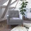 Flash Furniture Conrad Commercial Mid-Century Modern Chair – Taupe Faux Linen Upholstery – Buttonless Tufting – Wood Legs(Slate Gray)