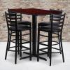 Flash Furniture 24”W x 42”L Rectangular Black Laminate Table Set with 4 Ladder Back Metal Barstools – Black Vinyl Seat(Mahogany Top/Black Vinyl Seat)