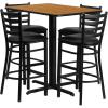 Flash Furniture 24”W x 42”L Rectangular Black Laminate Table Set with 4 Ladder Back Metal Barstools – Black Vinyl Seat(Natural Top/Black Vinyl Seat)