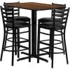 Flash Furniture 24”W x 42”L Rectangular Black Laminate Table Set with 4 Ladder Back Metal Barstools – Black Vinyl Seat(Walnut Top/Black Vinyl Seat)