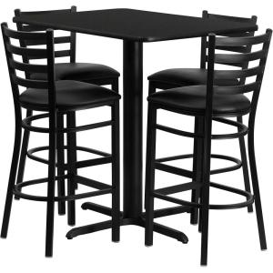Flash Furniture 24”W x 42”L Rectangular Black Laminate Table Set with 4 Ladder Back Metal Barstools – Black Vinyl Seat(Black Top/Black Vinyl Seat)