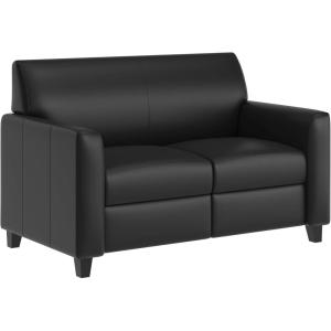 Flash Furniture Agent Reception Loveseat with Right Side Charging Station, Dual AC and USB Ports Plus USB-C Port, Lobby Sofa with Hardwood Frame, Raised Wooden Feet, Black LeatherSoft