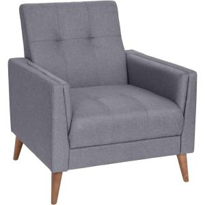 Flash Furniture Conrad Commercial Mid-Century Modern Chair – Taupe Faux Linen Upholstery – Buttonless Tufting – Wood Legs(Slate Gray)