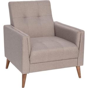 Flash Furniture Conrad Commercial Mid-Century Modern Chair – Taupe Faux Linen Upholstery – Buttonless Tufting – Wood Legs(Taupe)