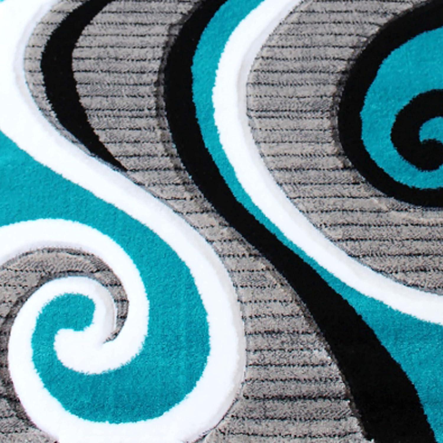 image:imageFlash Furniture Athos Collection Abstract Area Rug Sculpted HighLow Pile Turquoise Olefin Rug 3 x 16 Area Rug Jute Backing Entryway Living Room BedroomTurquoise