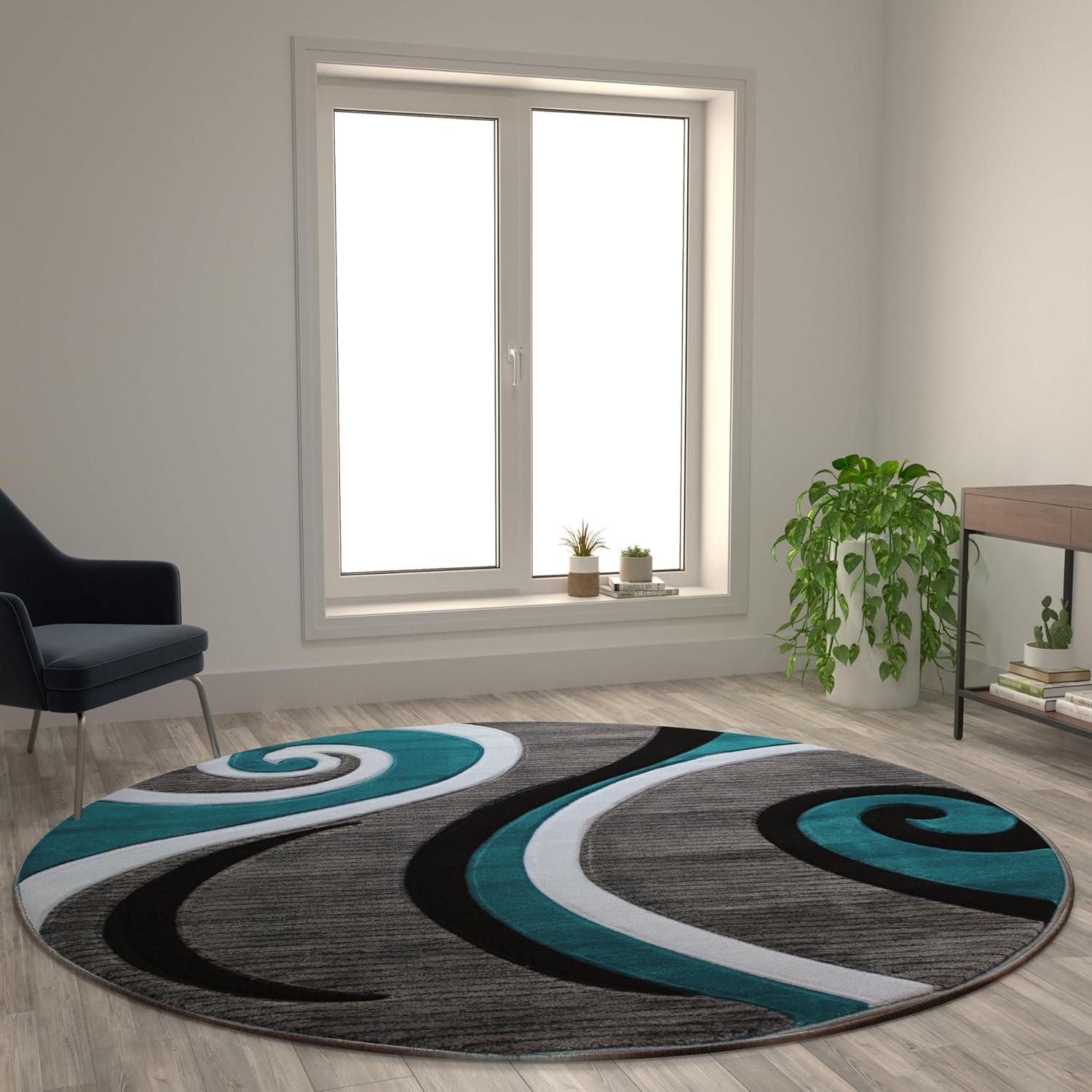 image:imageFlash Furniture Athos Collection Abstract Area Rug Sculpted HighLow Pile Turquoise Olefin Rug 3 x 16 Area Rug Jute Backing Entryway Living Room BedroomTurquoise