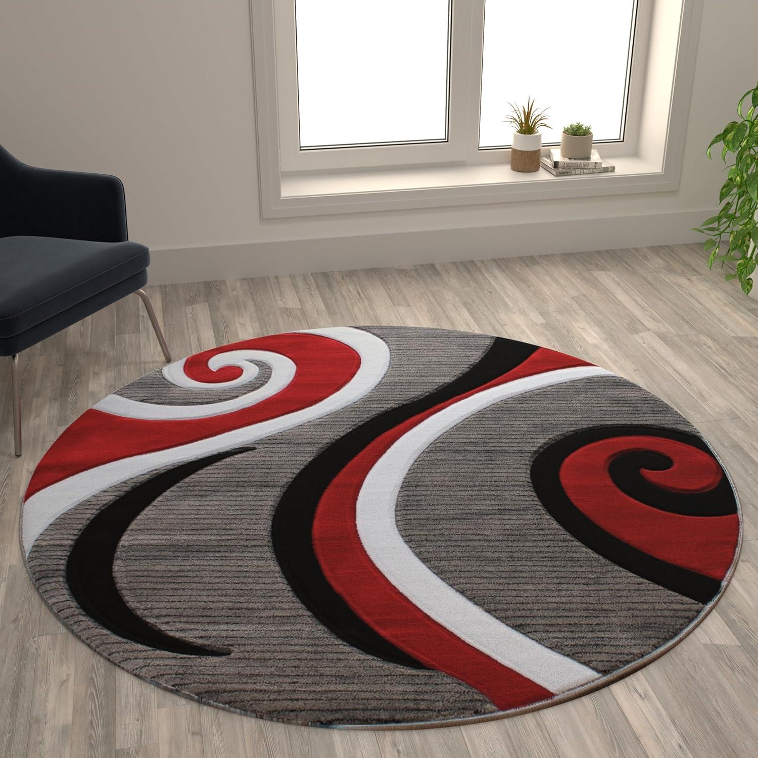 image:imageFlash Furniture Athos Collection Abstract Area Rug Sculpted HighLow Pile Turquoise Olefin Rug 3 x 16 Area Rug Jute Backing Entryway Living Room BedroomRed
