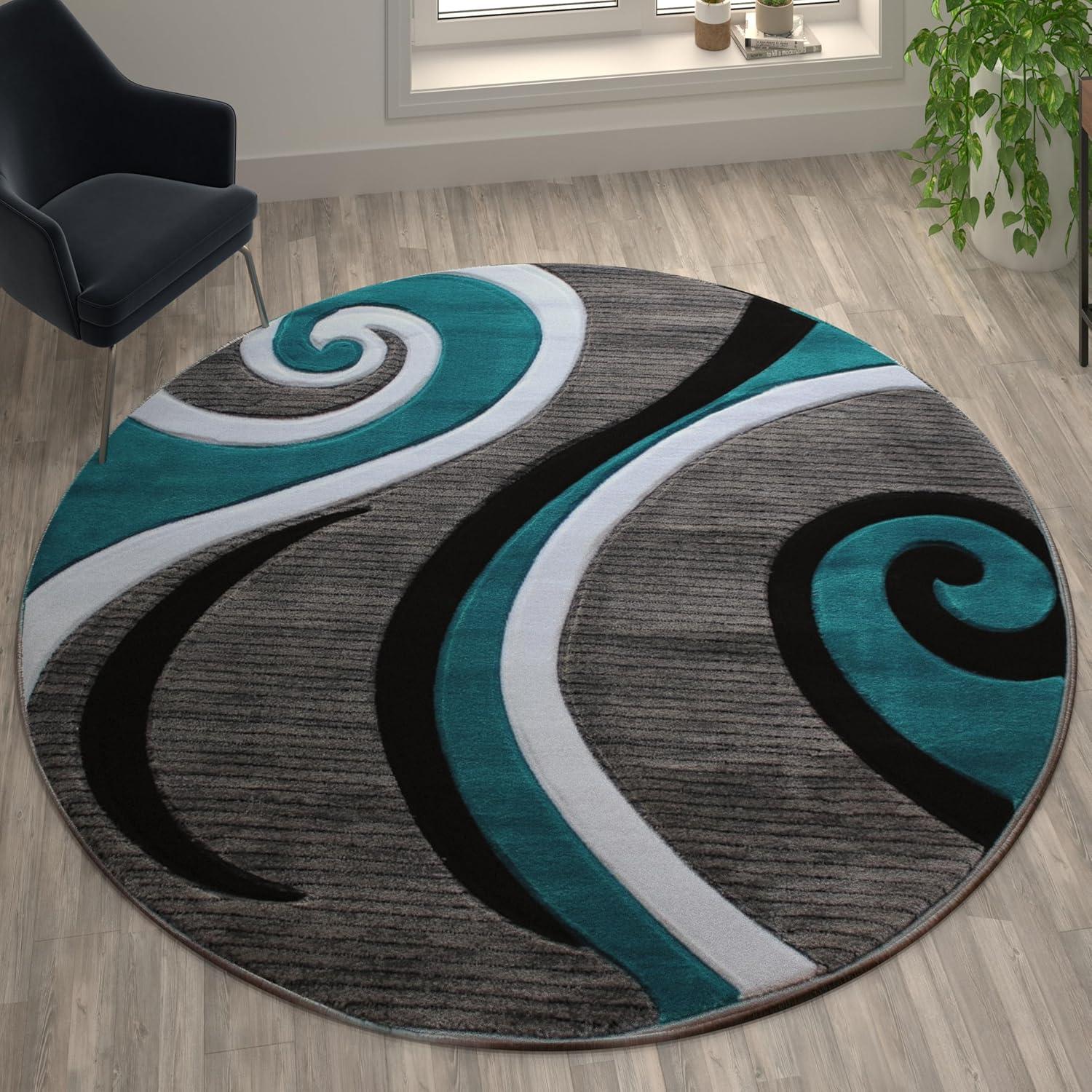 image:imageFlash Furniture Athos Collection Abstract Area Rug Sculpted HighLow Pile Turquoise Olefin Rug 3 x 16 Area Rug Jute Backing Entryway Living Room BedroomTurquoise