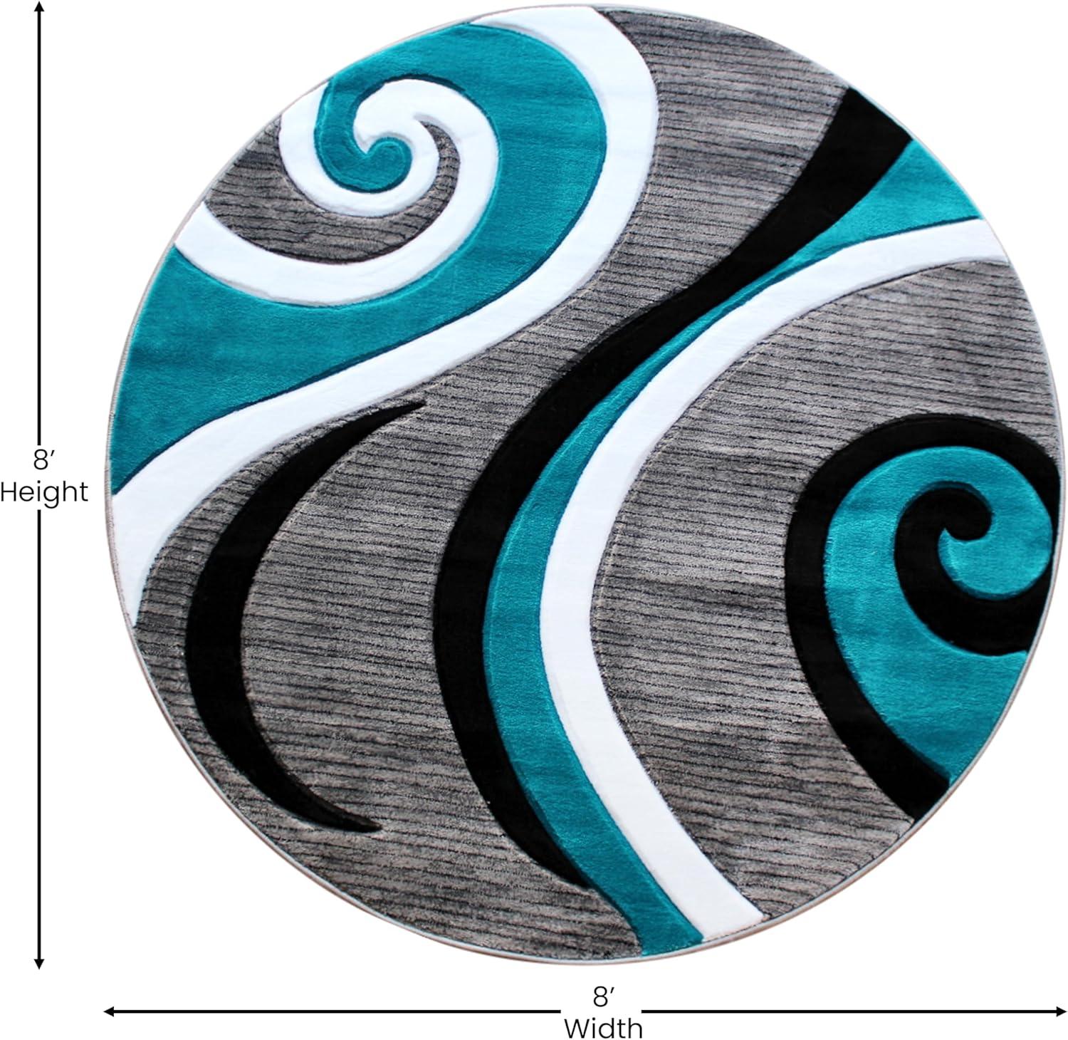 image:imageFlash Furniture Athos Collection Abstract Area Rug Sculpted HighLow Pile Turquoise Olefin Rug 3 x 16 Area Rug Jute Backing Entryway Living Room BedroomTurquoise