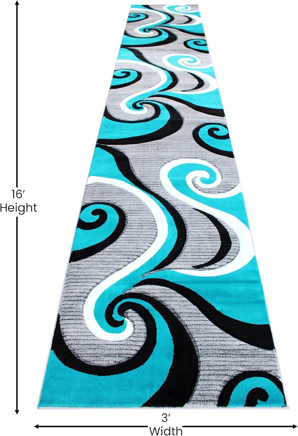 image:imageFlash Furniture Athos Collection Abstract Area Rug Sculpted HighLow Pile Turquoise Olefin Rug 3 x 16 Area Rug Jute Backing Entryway Living Room BedroomTurquoise