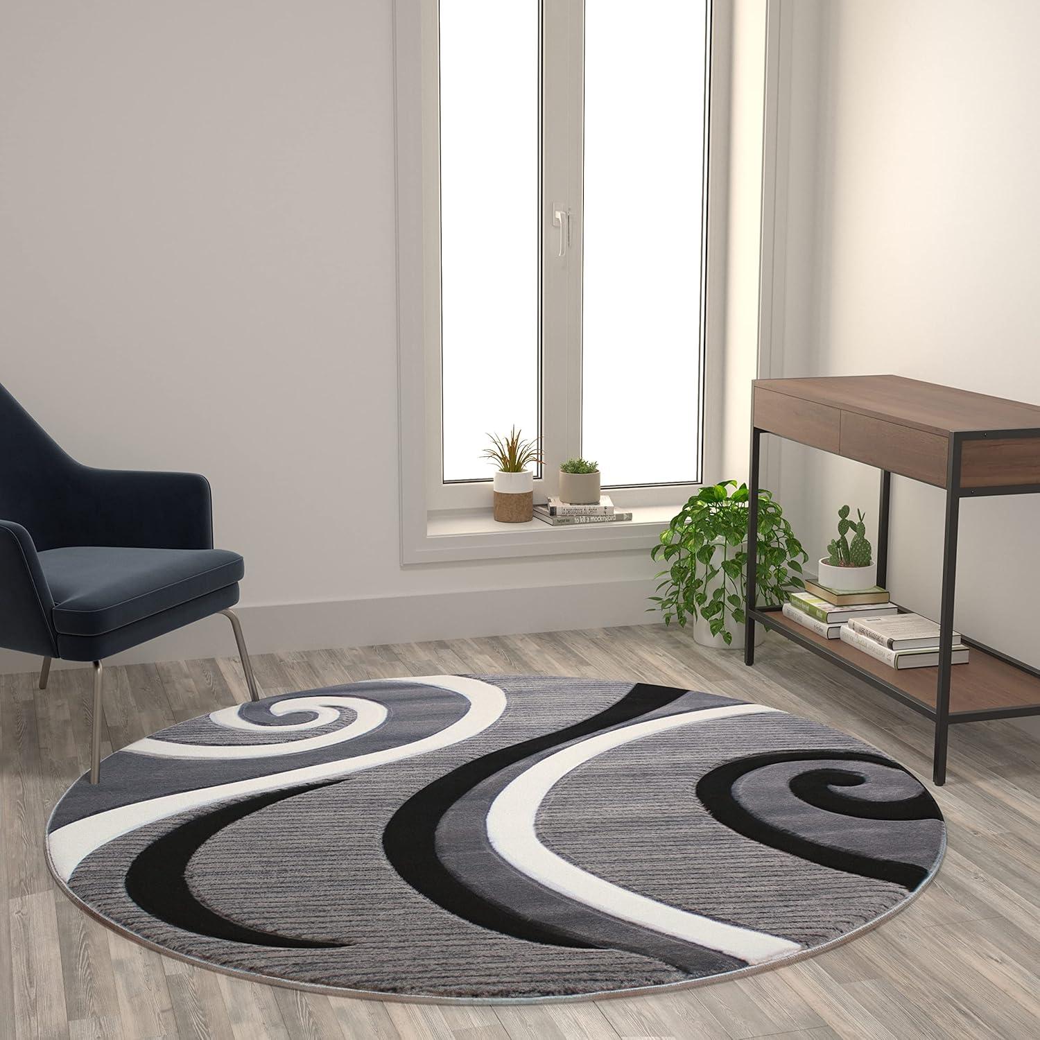 image:imageFlash Furniture Athos Collection Abstract Area Rug Sculpted HighLow Pile Turquoise Olefin Rug 3 x 16 Area Rug Jute Backing Entryway Living Room BedroomGrey