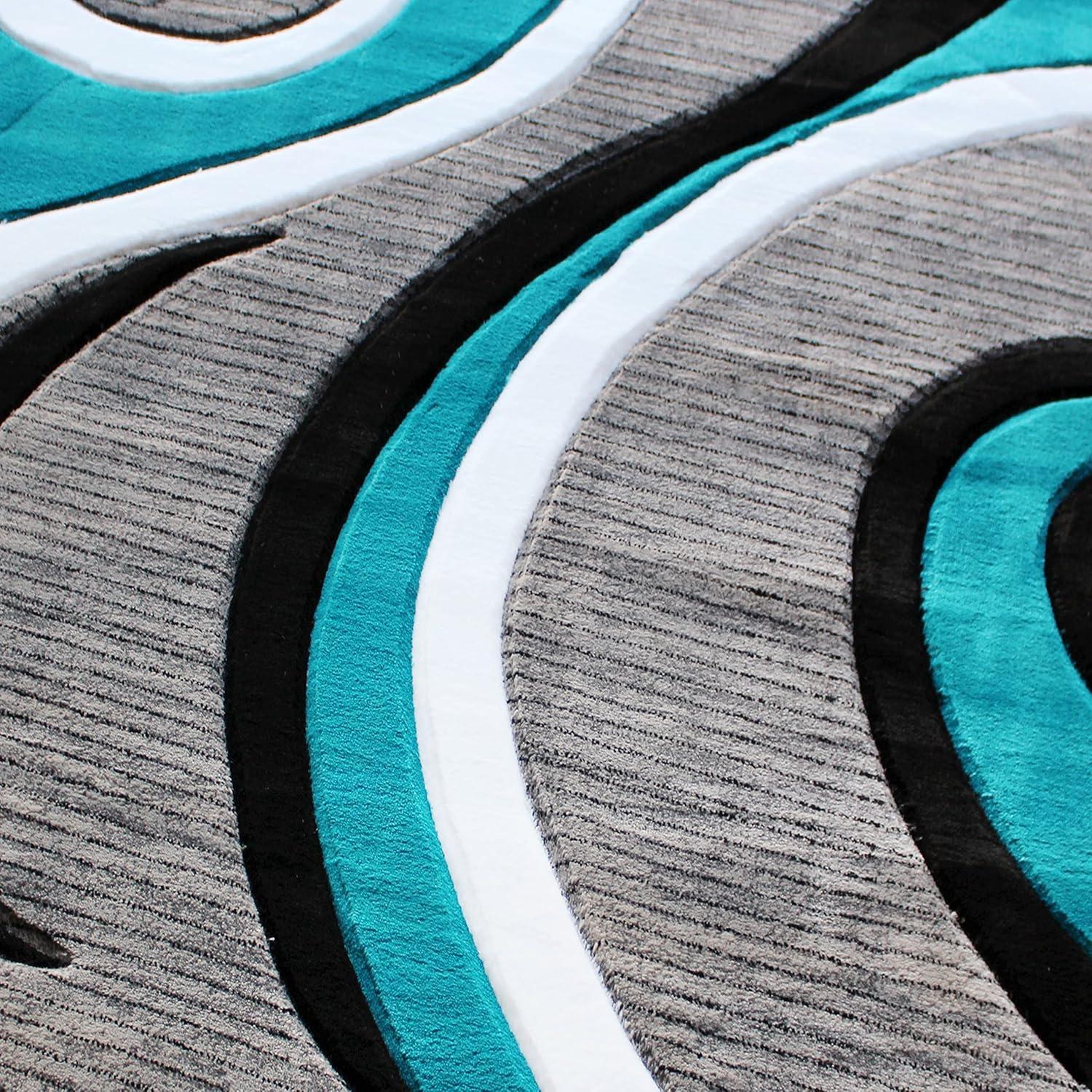 image:imageFlash Furniture Athos Collection Abstract Area Rug Sculpted HighLow Pile Turquoise Olefin Rug 3 x 16 Area Rug Jute Backing Entryway Living Room BedroomTurquoise