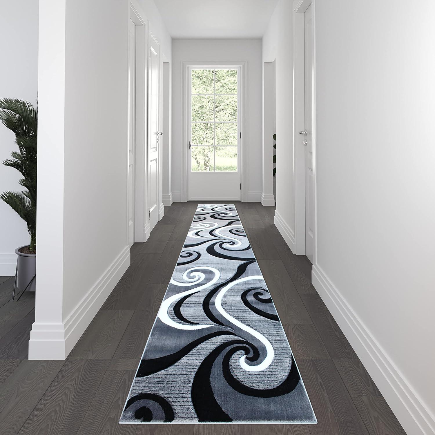 image:imageFlash Furniture Athos Collection Abstract Area Rug Sculpted HighLow Pile Turquoise Olefin Rug 3 x 16 Area Rug Jute Backing Entryway Living Room BedroomGrey