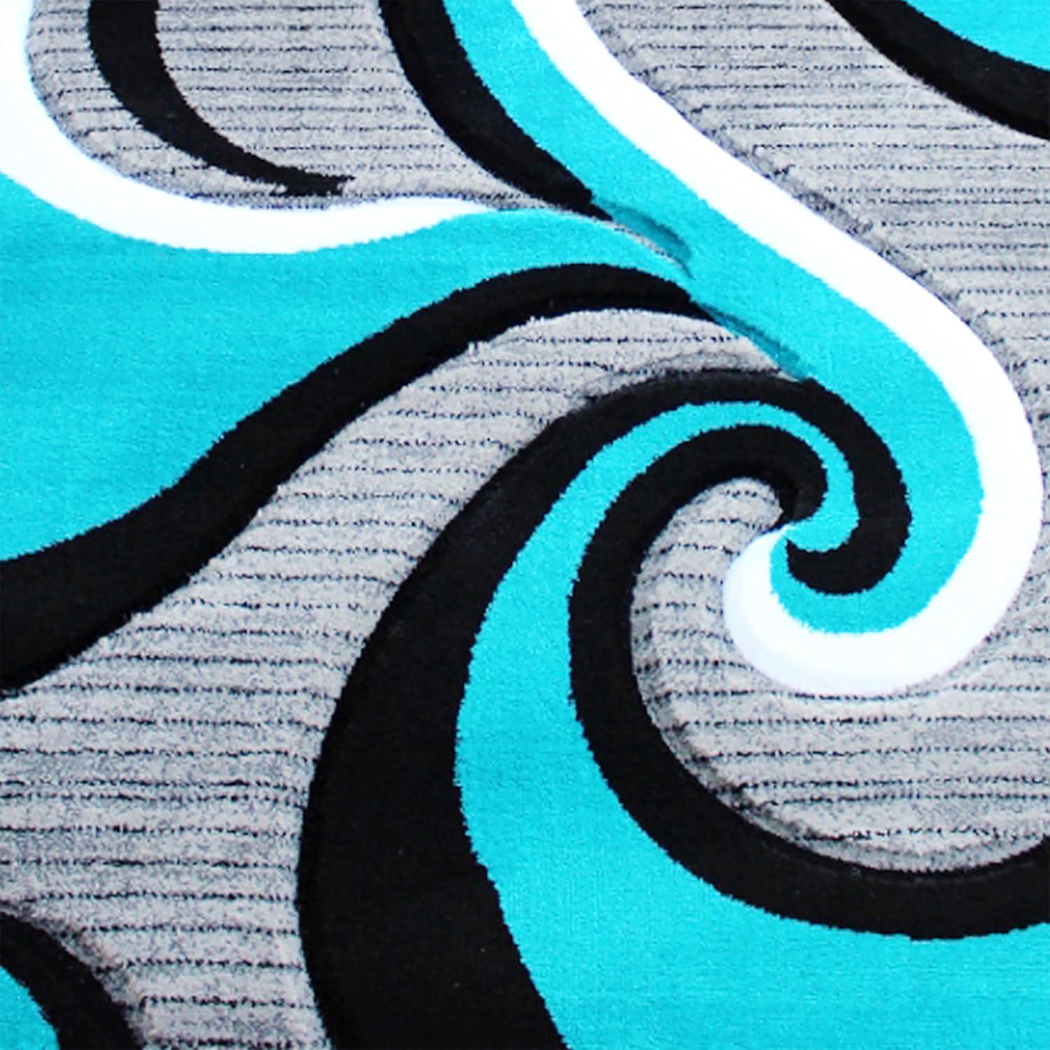 image:imageFlash Furniture Athos Collection Abstract Area Rug Sculpted HighLow Pile Turquoise Olefin Rug 3 x 16 Area Rug Jute Backing Entryway Living Room BedroomTurquoise