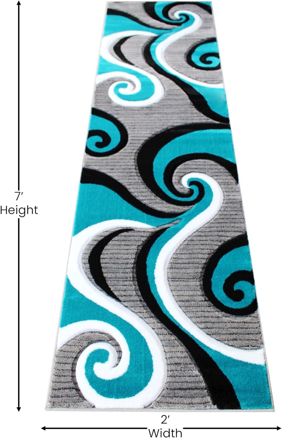 image:imageFlash Furniture Athos Collection Abstract Area Rug Sculpted HighLow Pile Turquoise Olefin Rug 3 x 16 Area Rug Jute Backing Entryway Living Room BedroomTurquoise