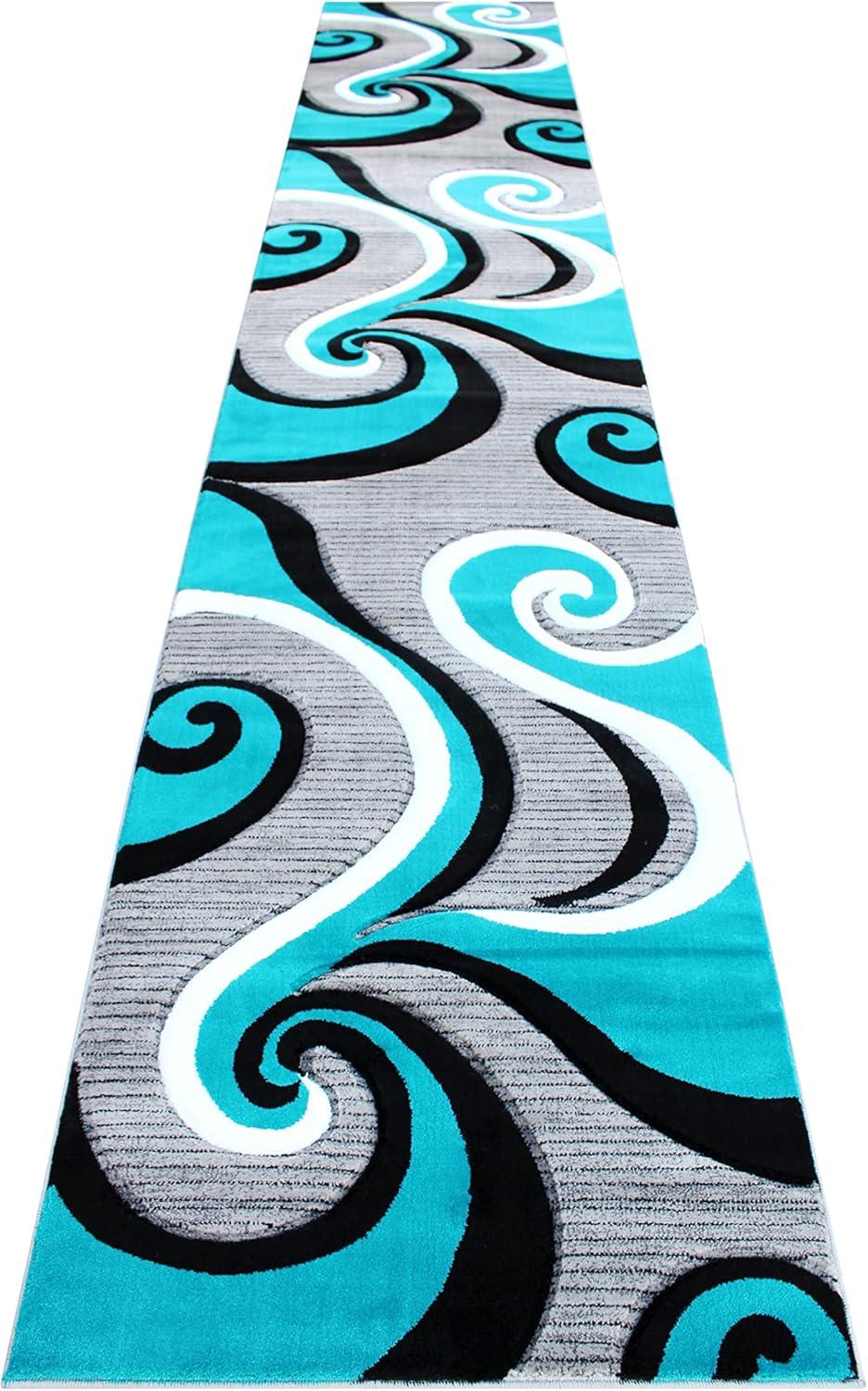 image:imageFlash Furniture Athos Collection Abstract Area Rug Sculpted HighLow Pile Turquoise Olefin Rug 3 x 16 Area Rug Jute Backing Entryway Living Room BedroomTurquoise