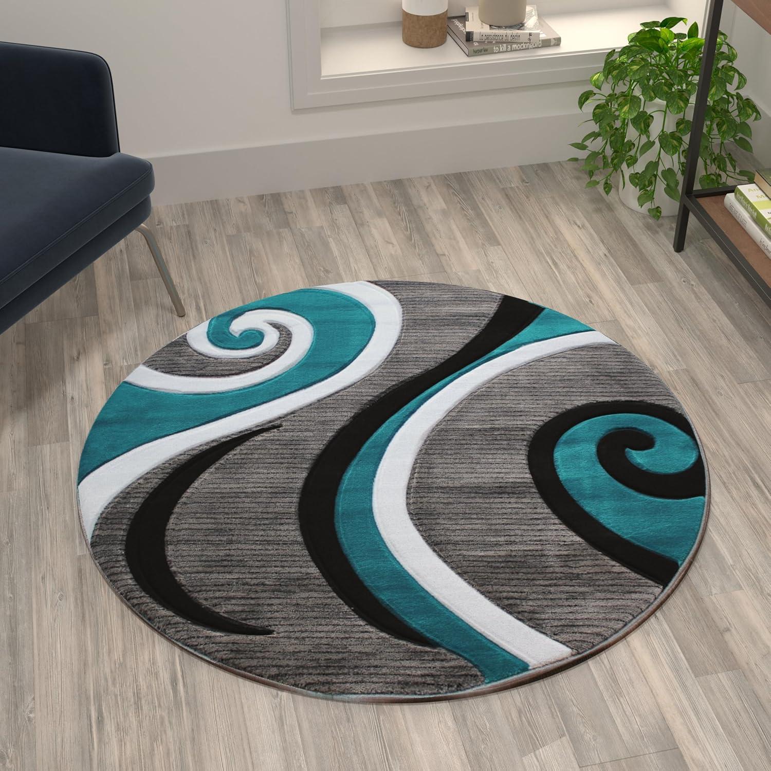 image:imageFlash Furniture Athos Collection Abstract Area Rug Sculpted HighLow Pile Turquoise Olefin Rug 3 x 16 Area Rug Jute Backing Entryway Living Room BedroomTurquoise