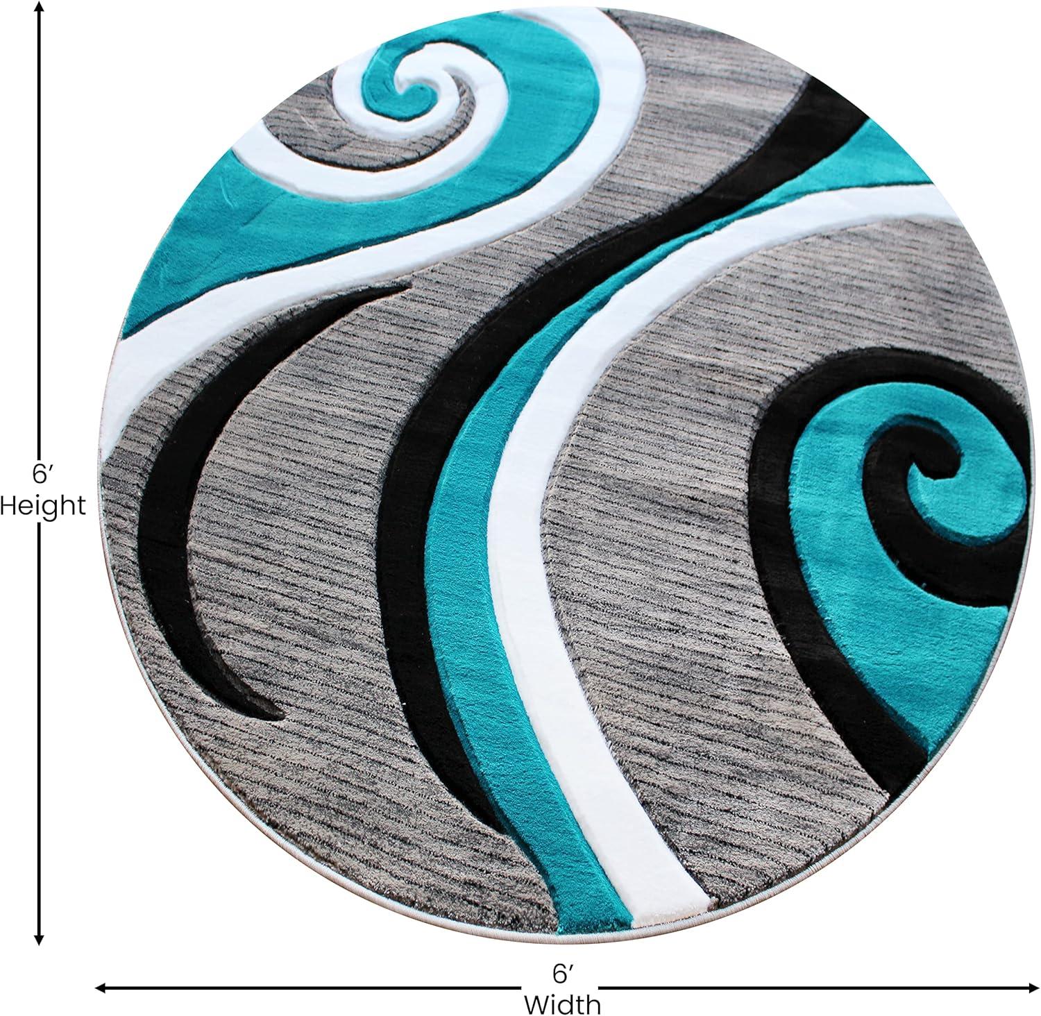 image:imageFlash Furniture Athos Collection Abstract Area Rug Sculpted HighLow Pile Turquoise Olefin Rug 3 x 16 Area Rug Jute Backing Entryway Living Room BedroomTurquoise