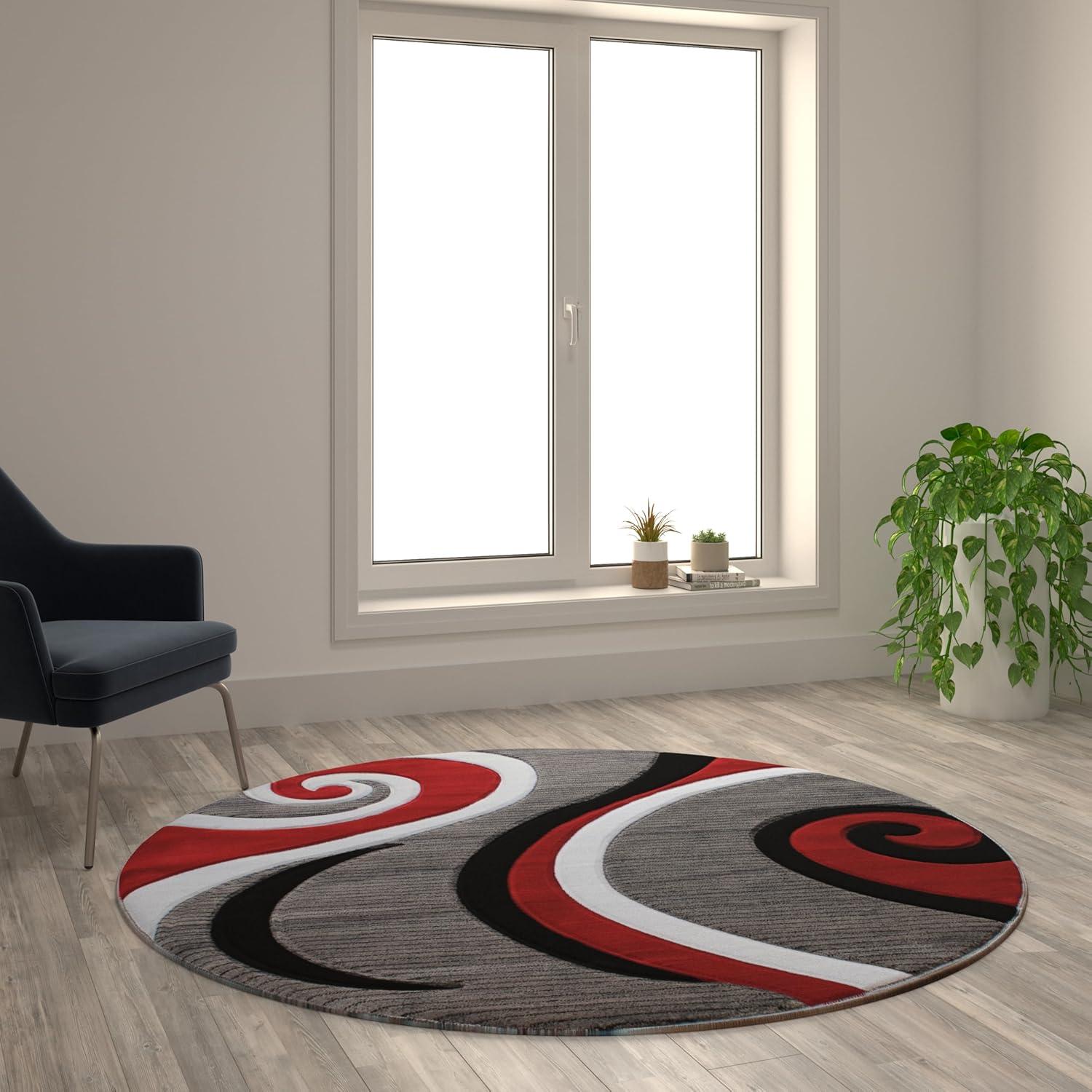image:imageFlash Furniture Athos Collection Abstract Area Rug Sculpted HighLow Pile Turquoise Olefin Rug 3 x 16 Area Rug Jute Backing Entryway Living Room BedroomRed