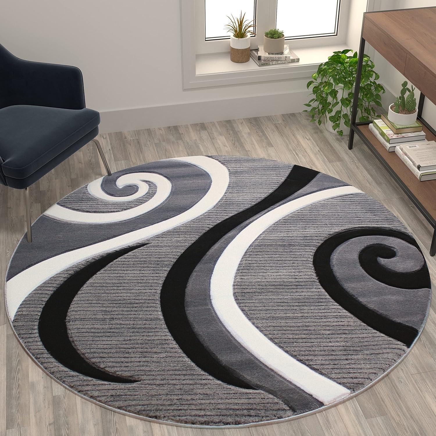 image:imageFlash Furniture Athos Collection Abstract Area Rug Sculpted HighLow Pile Turquoise Olefin Rug 3 x 16 Area Rug Jute Backing Entryway Living Room BedroomGrey