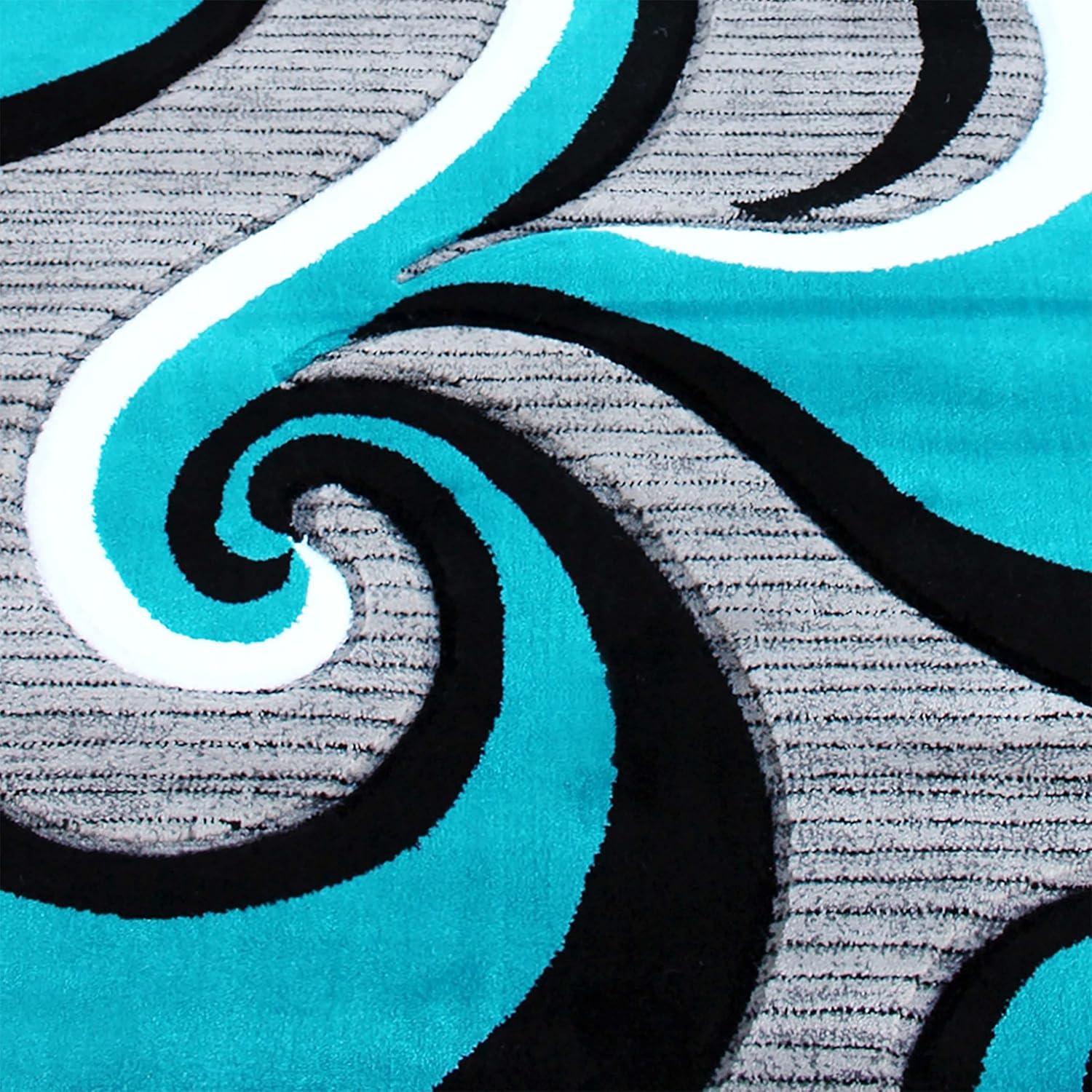 image:imageFlash Furniture Athos Collection Abstract Area Rug Sculpted HighLow Pile Turquoise Olefin Rug 3 x 16 Area Rug Jute Backing Entryway Living Room BedroomTurquoise