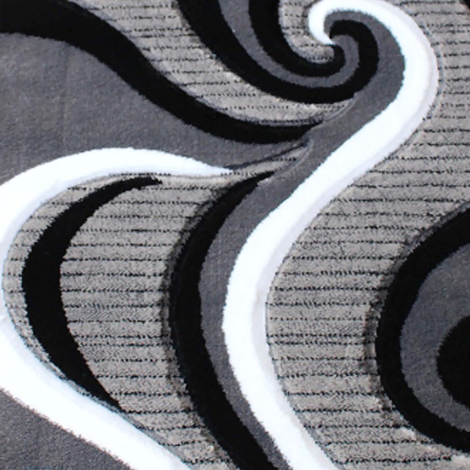 image:imageFlash Furniture Athos Collection Abstract Area Rug Sculpted HighLow Pile Turquoise Olefin Rug 3 x 16 Area Rug Jute Backing Entryway Living Room BedroomGrey