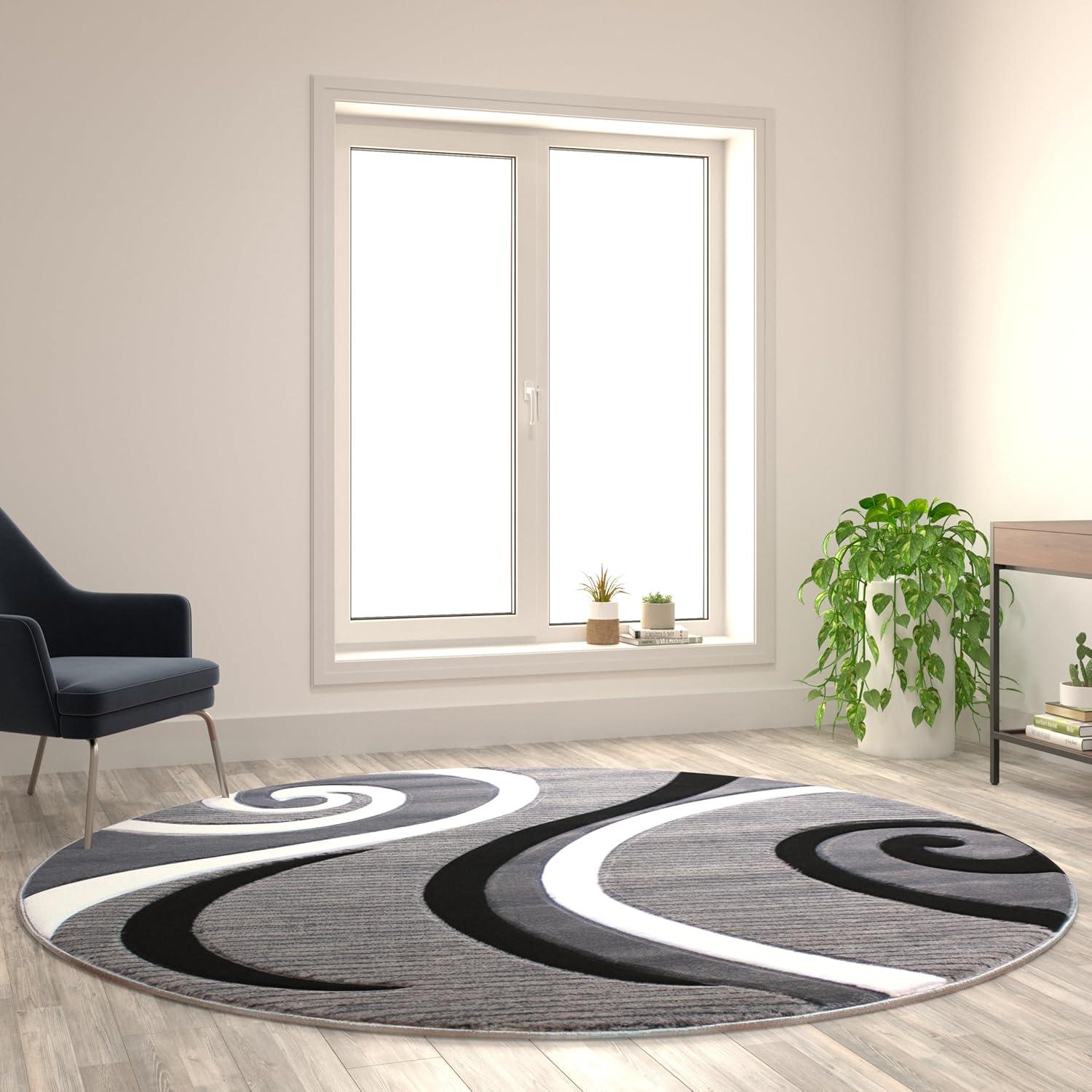image:imageFlash Furniture Athos Collection Abstract Area Rug Sculpted HighLow Pile Turquoise Olefin Rug 3 x 16 Area Rug Jute Backing Entryway Living Room BedroomGrey