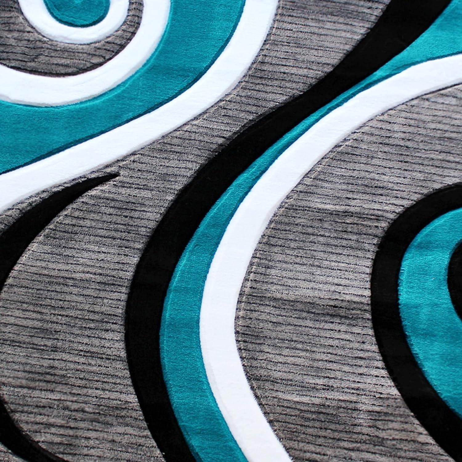 image:imageFlash Furniture Athos Collection Abstract Area Rug Sculpted HighLow Pile Turquoise Olefin Rug 3 x 16 Area Rug Jute Backing Entryway Living Room BedroomTurquoise
