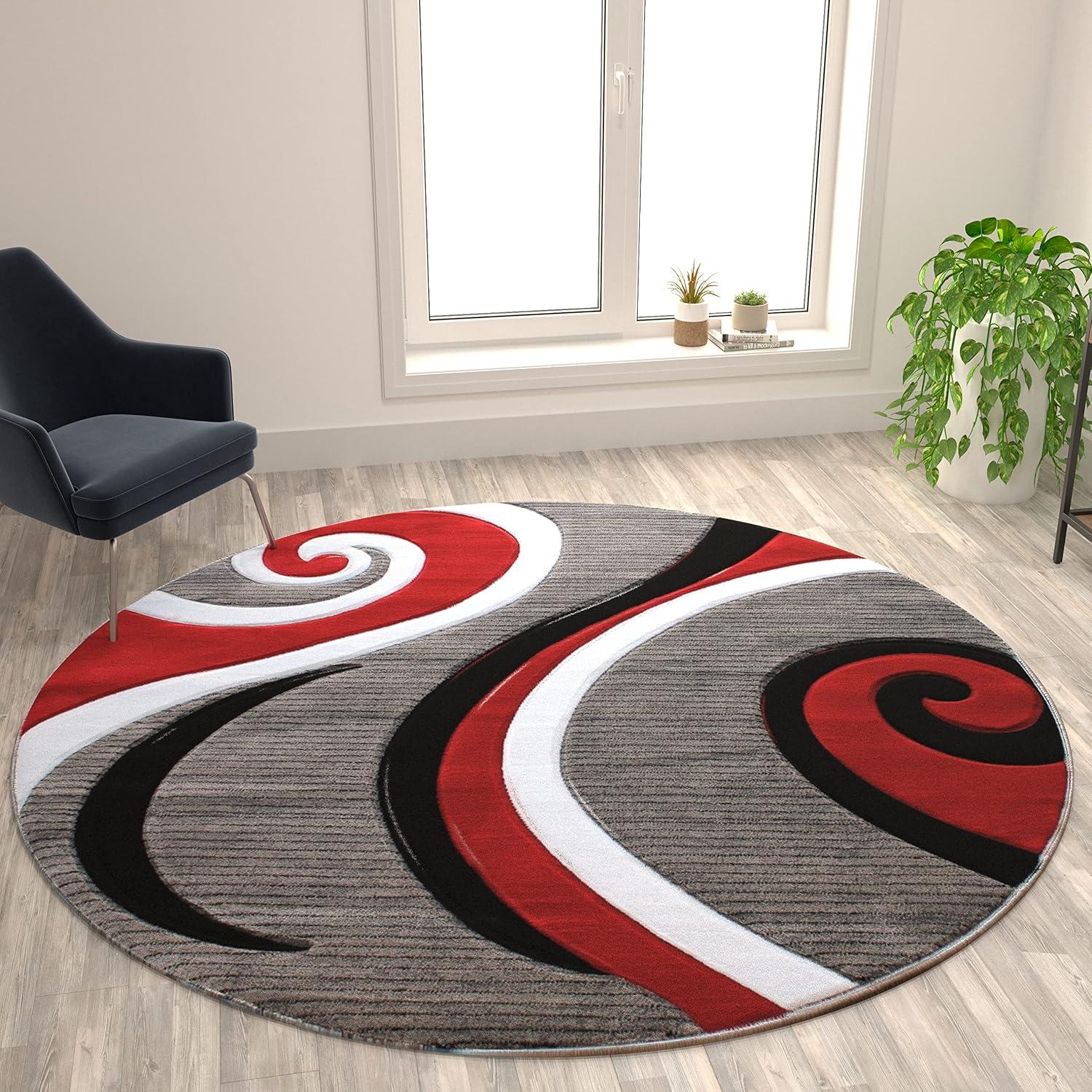 image:imageFlash Furniture Athos Collection Abstract Area Rug Sculpted HighLow Pile Turquoise Olefin Rug 3 x 16 Area Rug Jute Backing Entryway Living Room BedroomRed