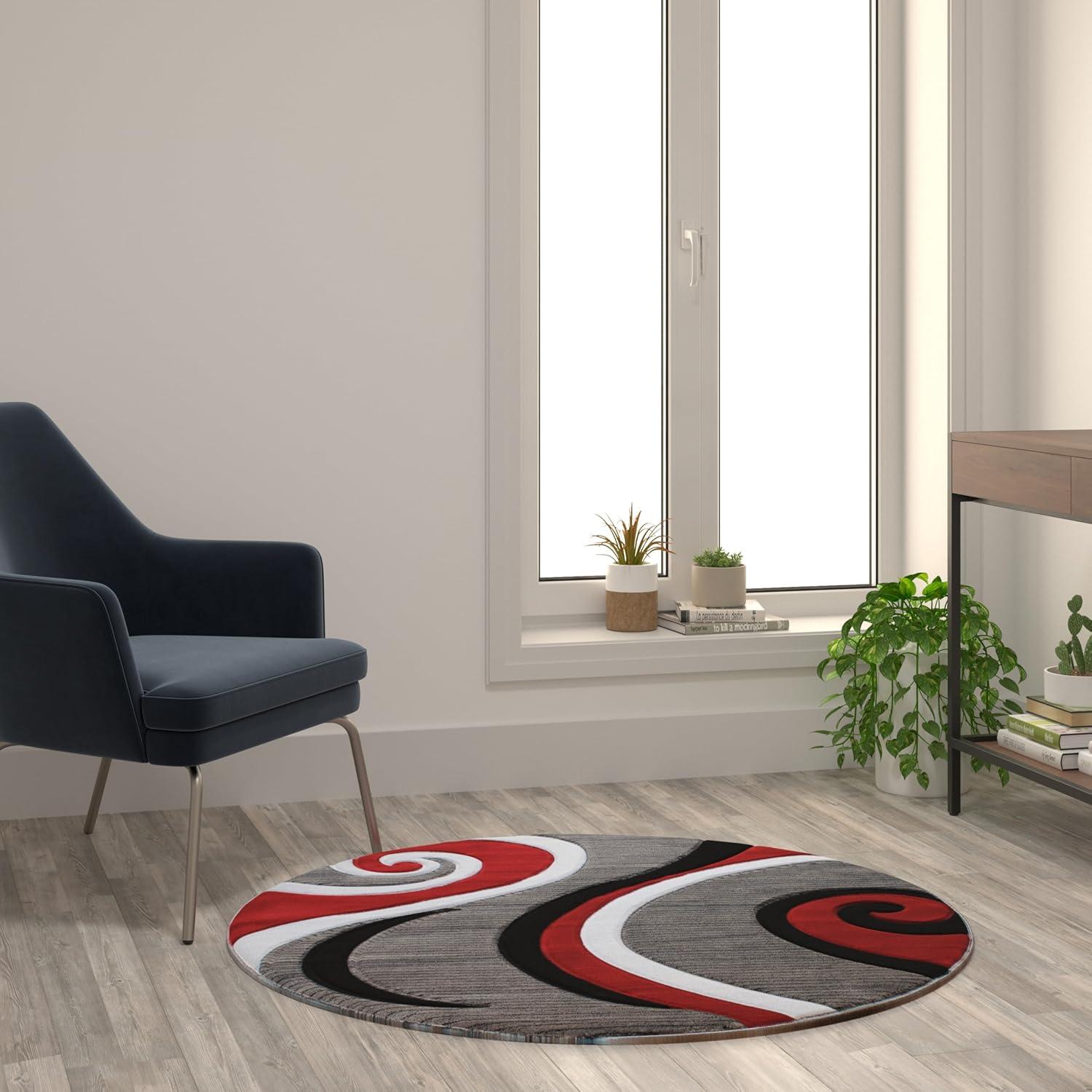 image:imageFlash Furniture Athos Collection Abstract Area Rug Sculpted HighLow Pile Turquoise Olefin Rug 3 x 16 Area Rug Jute Backing Entryway Living Room BedroomRed