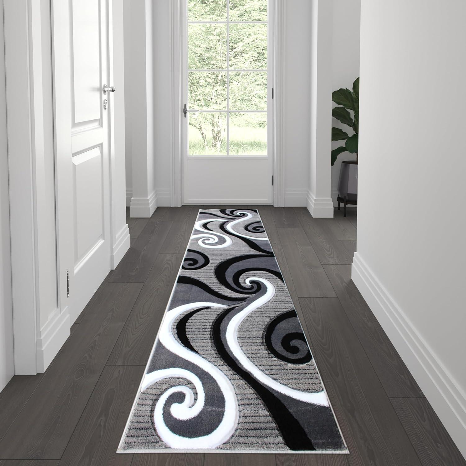 image:imageFlash Furniture Athos Collection Abstract Area Rug Sculpted HighLow Pile Turquoise Olefin Rug 3 x 16 Area Rug Jute Backing Entryway Living Room BedroomGrey