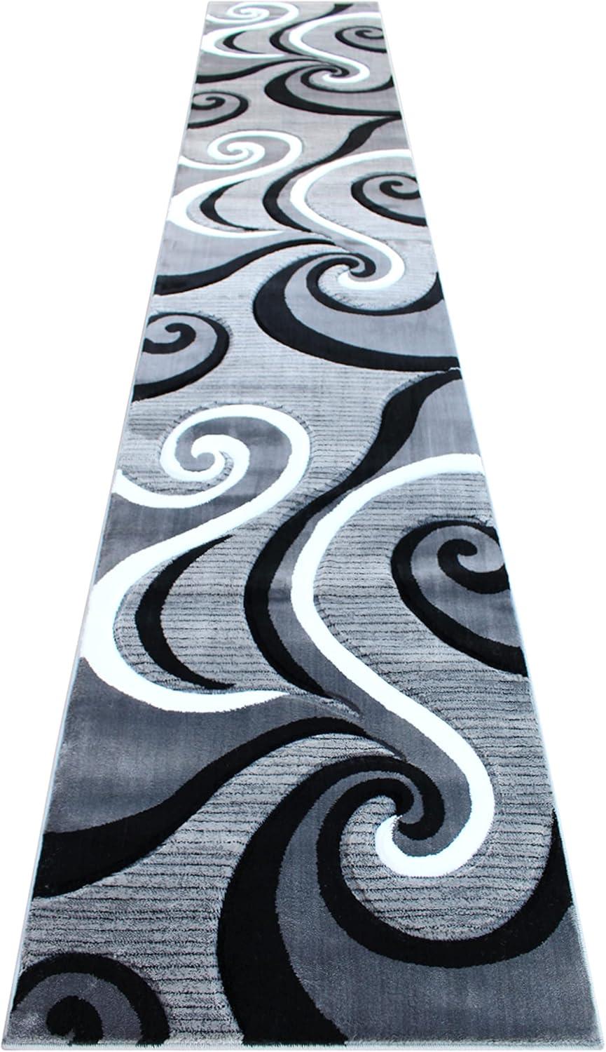 image:imageFlash Furniture Athos Collection Abstract Area Rug Sculpted HighLow Pile Turquoise Olefin Rug 3 x 16 Area Rug Jute Backing Entryway Living Room BedroomGrey