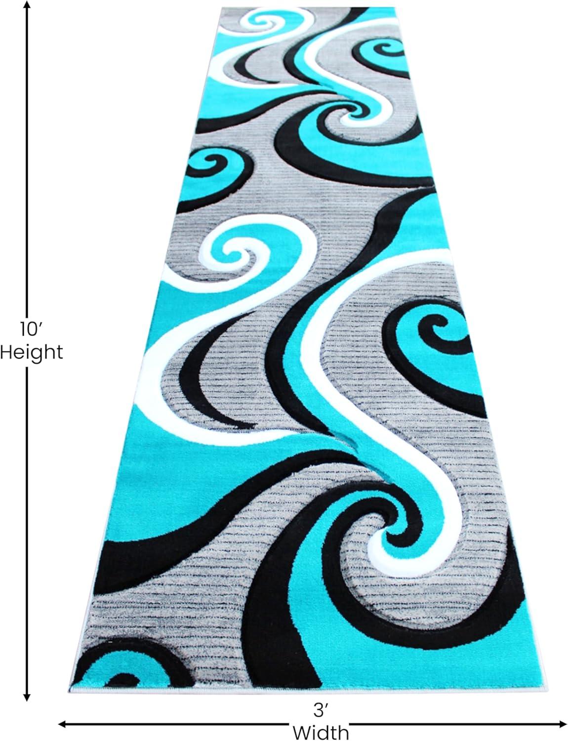image:imageFlash Furniture Athos Collection Abstract Area Rug Sculpted HighLow Pile Turquoise Olefin Rug 3 x 16 Area Rug Jute Backing Entryway Living Room BedroomTurquoise