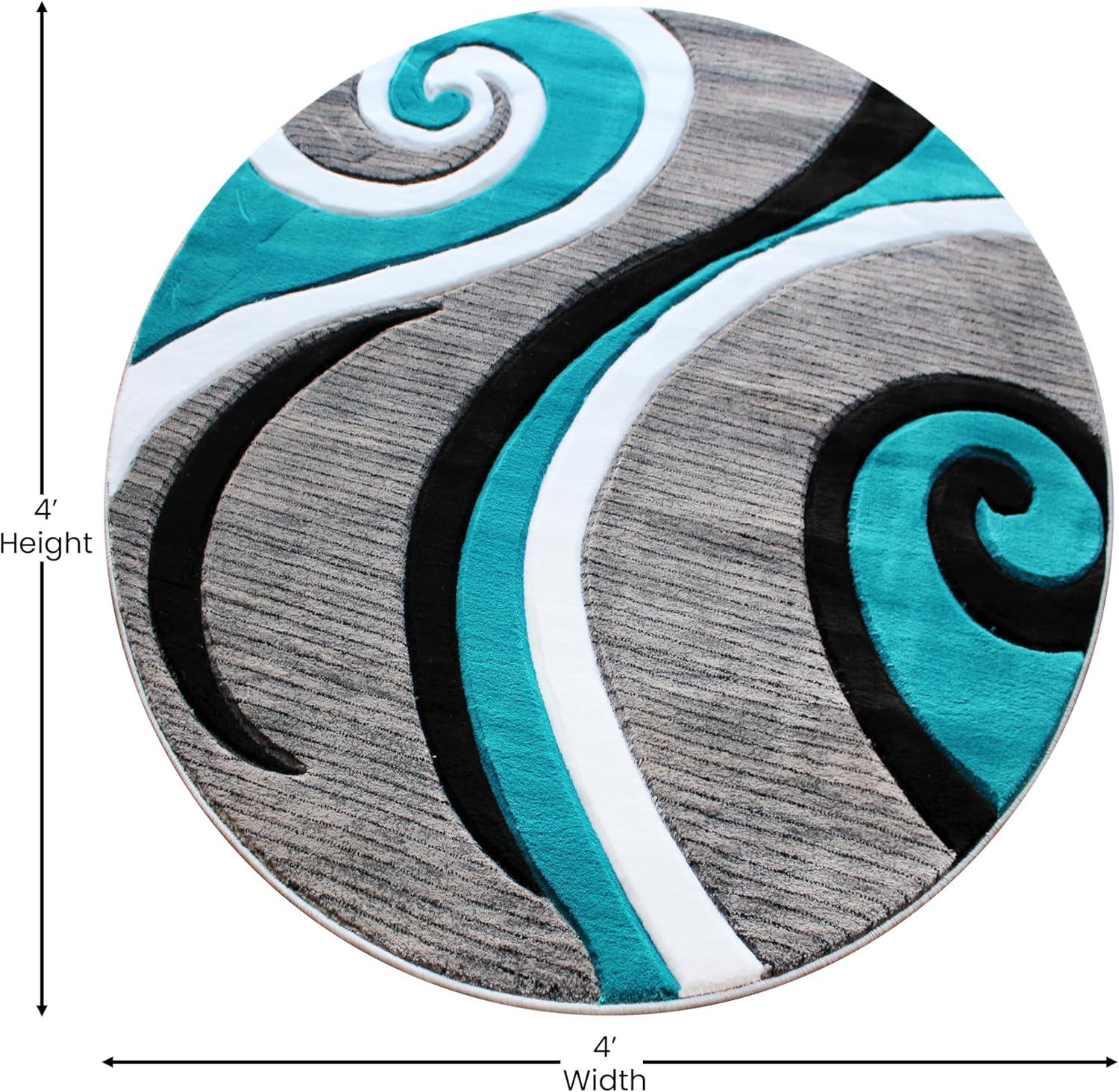 image:imageFlash Furniture Athos Collection Abstract Area Rug Sculpted HighLow Pile Turquoise Olefin Rug 3 x 16 Area Rug Jute Backing Entryway Living Room BedroomTurquoise