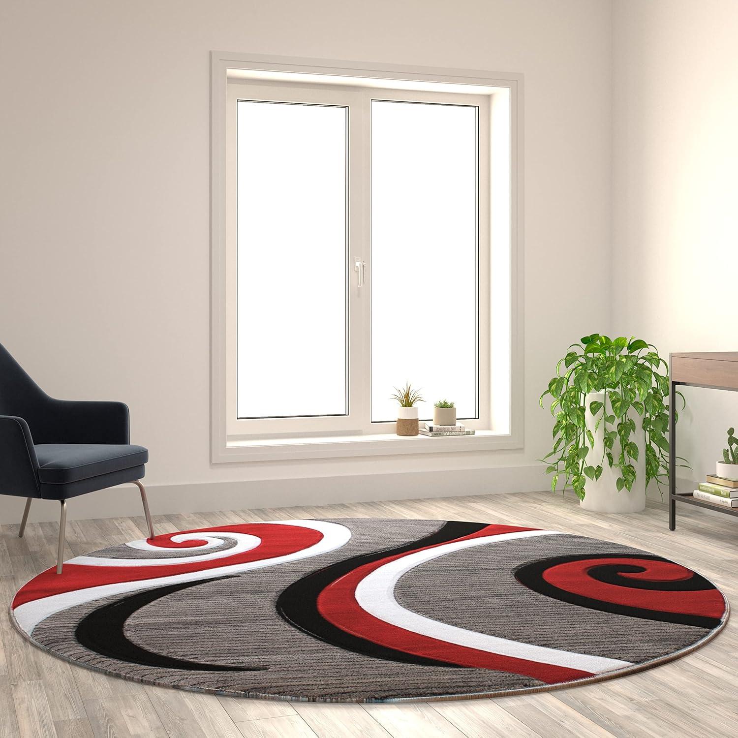 image:imageFlash Furniture Athos Collection Abstract Area Rug Sculpted HighLow Pile Turquoise Olefin Rug 3 x 16 Area Rug Jute Backing Entryway Living Room BedroomRed