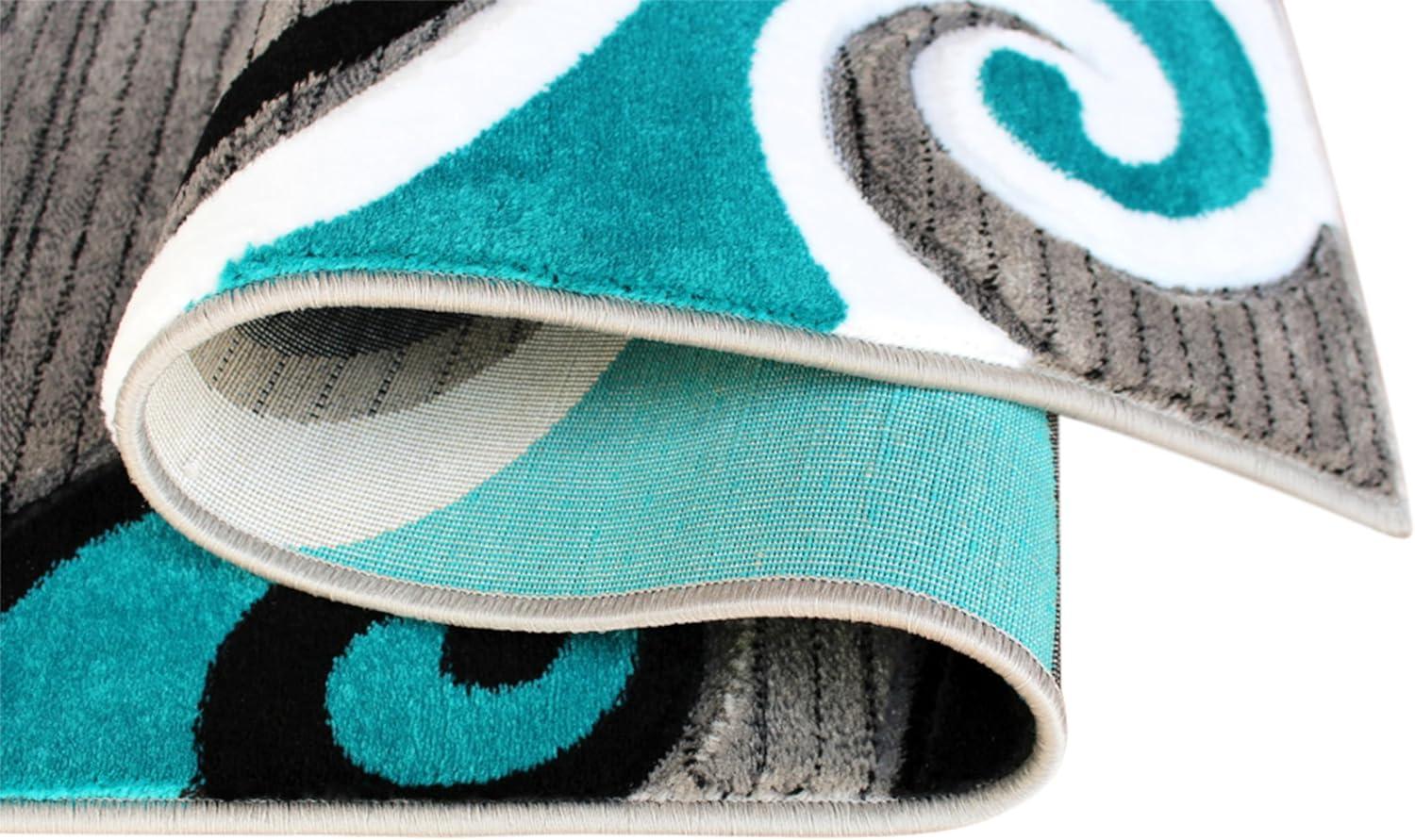 image:imageFlash Furniture Athos Collection Abstract Area Rug Sculpted HighLow Pile Turquoise Olefin Rug 3 x 16 Area Rug Jute Backing Entryway Living Room BedroomTurquoise