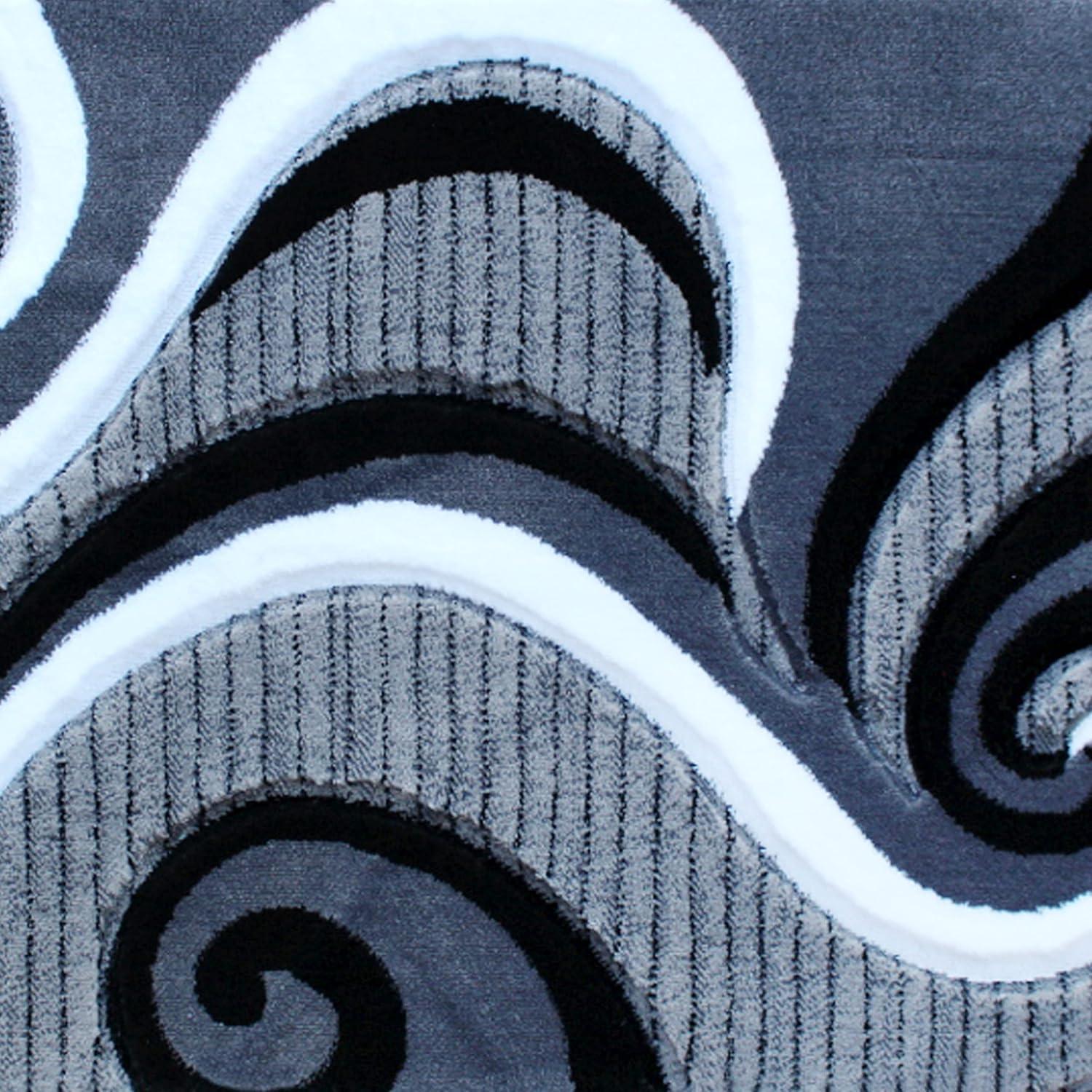 image:imageFlash Furniture Athos Collection Abstract Area Rug Sculpted HighLow Pile Turquoise Olefin Rug 3 x 16 Area Rug Jute Backing Entryway Living Room BedroomGrey